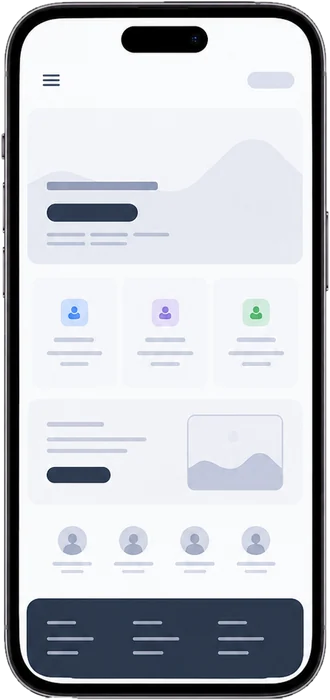 Smartphone mit dem fertigen Layoutentwurf einer Startseite